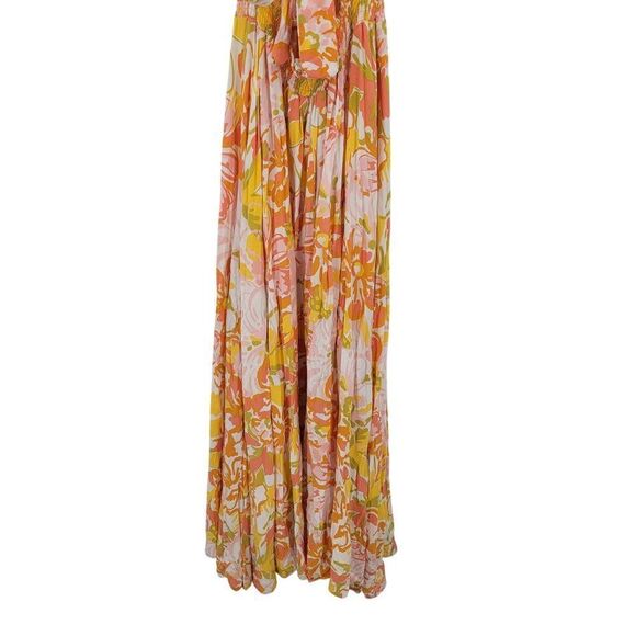 Abel The Label Sz S Pink Orange Floral Tie Cutout Halter Maxi Slip Dress Rayon - Picture 12 of 14